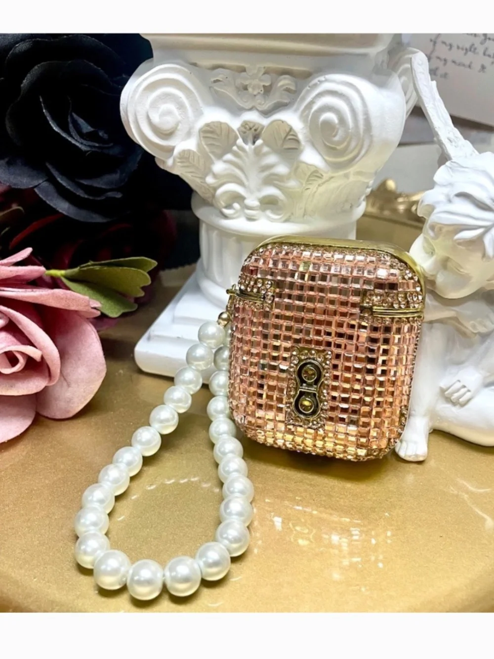 3 items.AirPods 1/2 luxury Rhinestone bling case with pearl chain